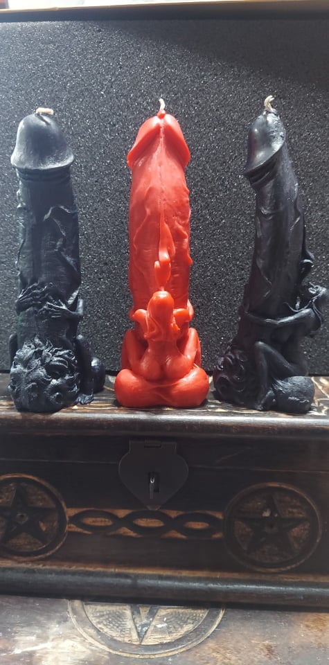 Male Genital / Penis Candle w/Woman on Penis - BLACK